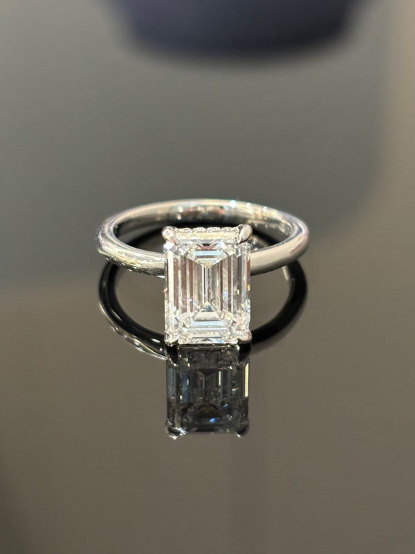 Emerald Cut Diamond Ring | IGI Certified, E Color, VS Clarity, Simple Yet Elegant, Side Diamonds 3-Carat