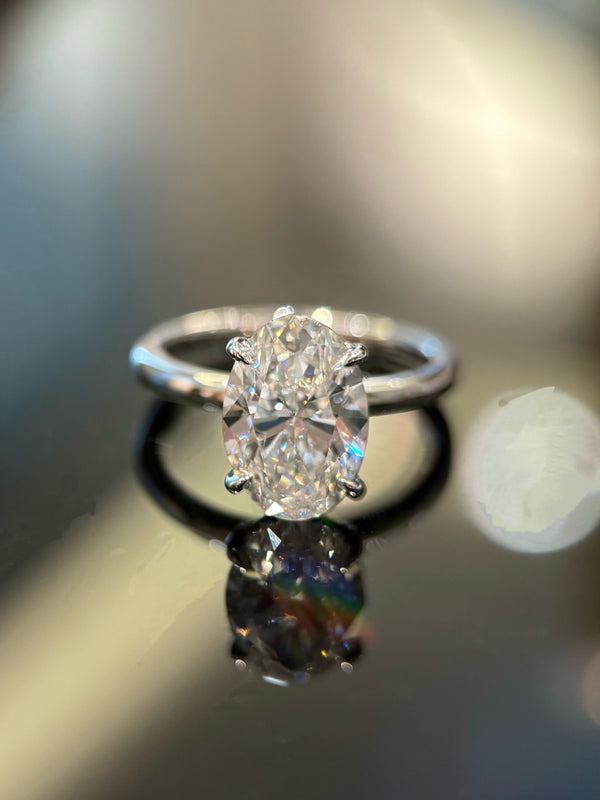 Oval Diamond Ring with Diamond Accented Band | 3ct E VS Lab Grown | Dulci Diamond
