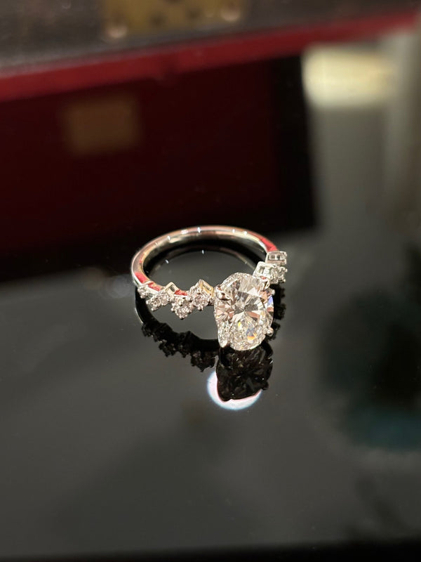 Designer 2ct Oval Solitaire Ring | Unique Contour Band & Four Prong | Dulci Diamond