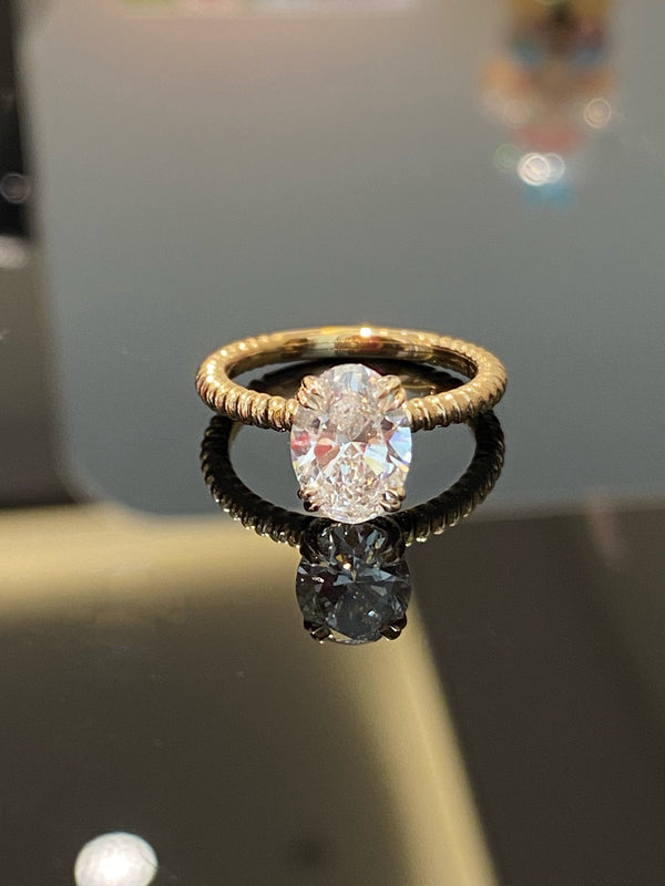 Oval Diamond Ring with Cable Twist Band | 2ct D Color VS Lab Grown | Dulci Diamond