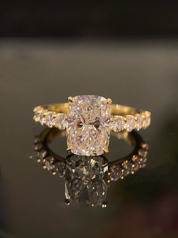 White Diamond Ring | IGI Certified, E Color, VS Clarity, Elongated Cushion Cut, Available in Gold & White Versions 3-Carat