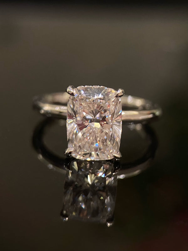 Lab Grown Diamond Ring | IGI Certified, E Color, VS Clarity, Elongated Cushion Cut, Side Diamonds  3-Carat