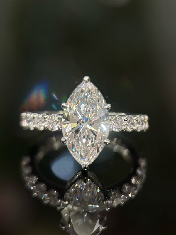 Marquise Diamond Ring | IGI Certified, E Color, VS Clarity, Diamond-Accented Band 3-Carat