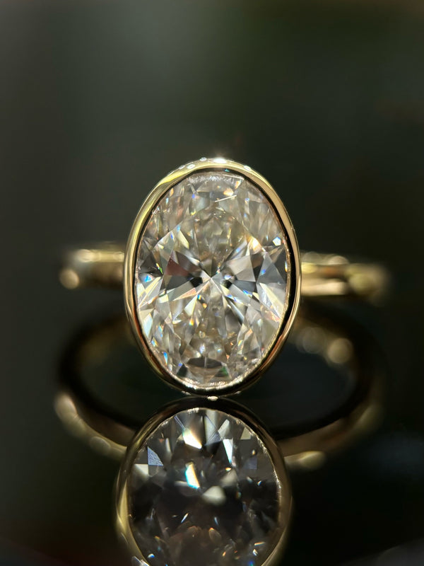 Old Money Style Oval Diamond Ring | 3ct E VS Bezel Set Lab Grown | Dulci Diamond