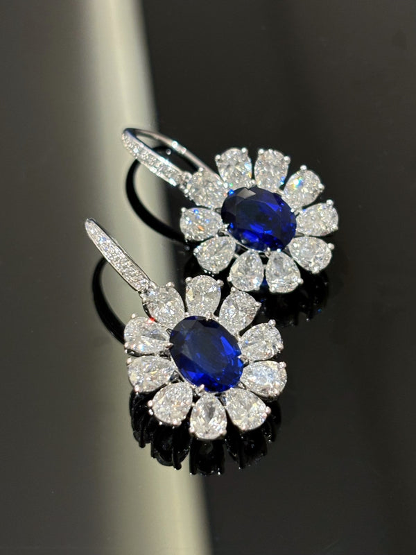 Luxury Blue Sapphire and Diamond Stud Earrings | 4ct+ Sapphire | Dulci Diamond