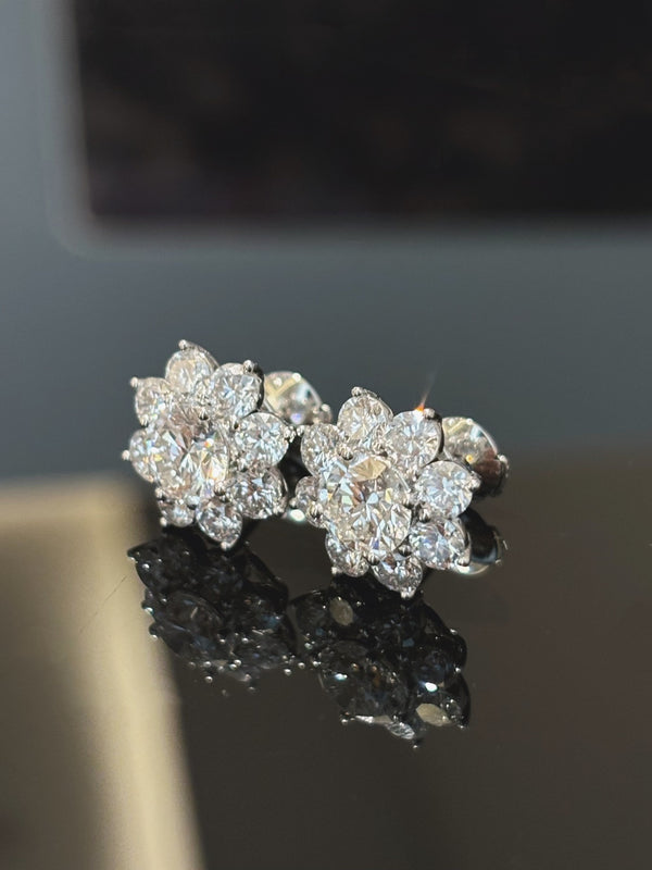 Sunflower Diamond Cluster Stud Earrings | 1ct+ Center Stone | DEF VS-VVS | Dulci Diamond
