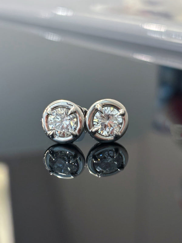 Vintage Bezel Set Round Diamond Stud Earrings | 1ct DEF VS Matched Pair | Dulci Diamond