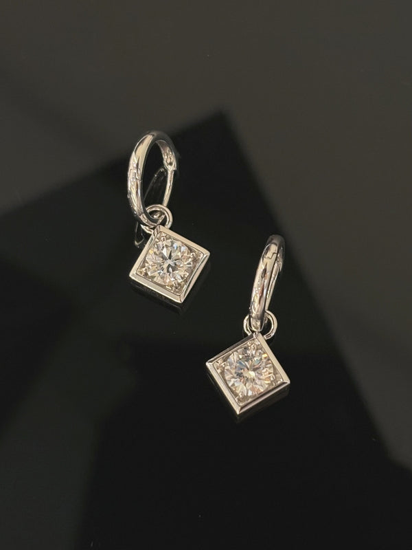 Round Diamond Drop Earrings with Bezel Setting | 1ct+ DEF VS-VVS | Face-Flattering Design | Dulci Diamond