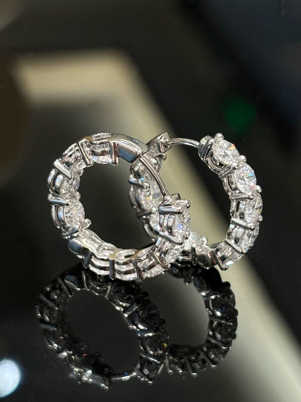 Pavé Diamond Hoop Earrings | 18-Stone DEF VS-VVS | Multiple Sizes | Dulci Diamond