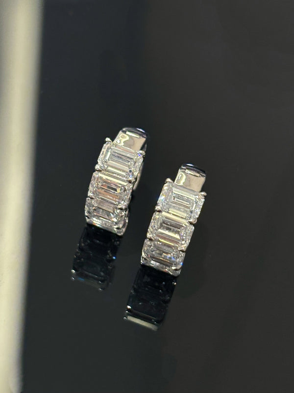 Emerald Cut Diamond Hoop Earrings | 8-Stone 4ct+ DEF VS-VVS | Luxury Design | Dulci Diamond