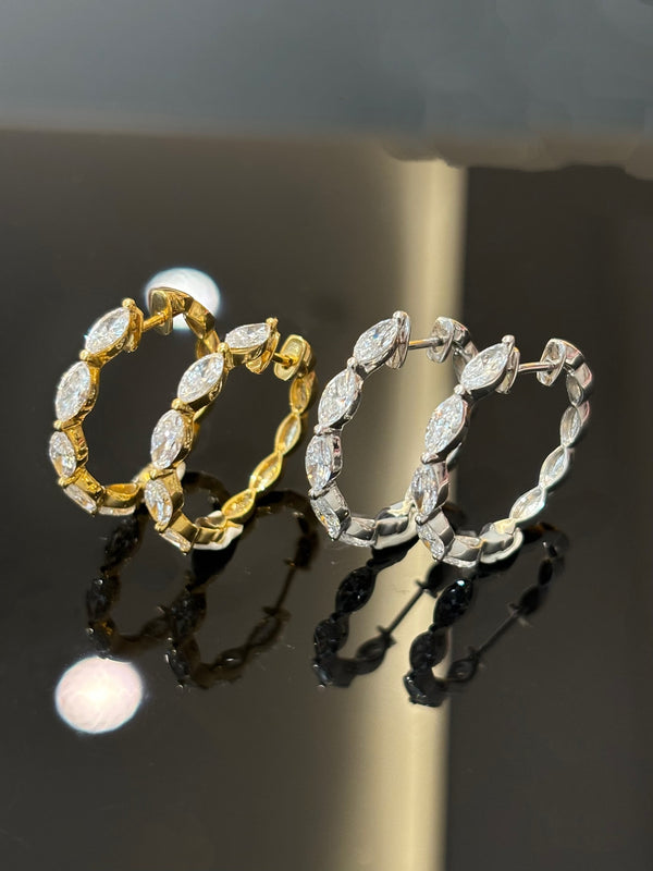 Marquise Diamond Halo Hoop Earrings | 1.8ct+ DEF VS-VVS | Elegant Design | Dulci Diamond
