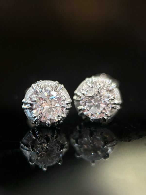 Hand-Engraved Diamond Stud Earrings | 0.5ct+ DEF VS-VVS | Brushed Finish | Dulci Diamond