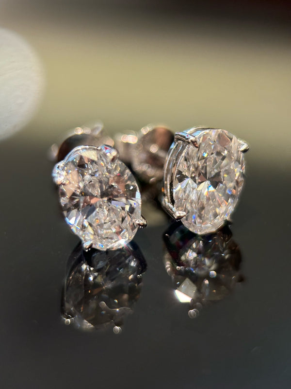 Elegant Oval Diamond Stud Earrings