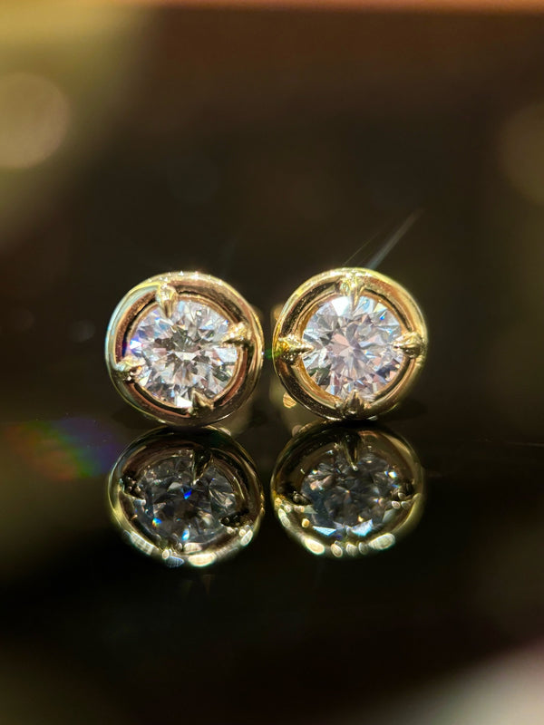 Vintage Bezel Set Diamond Stud Earrings | 0.5ct+ DEF VS-VVS | Dulci Diamond