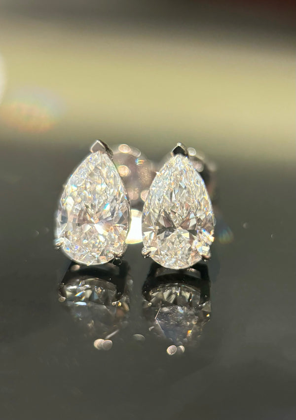 Matched Pair Pear Diamond Stud Earrings | 1ct DEF VS-VVS | Dulci Diamond