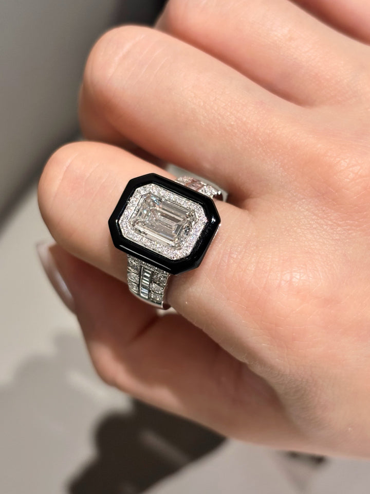 Men’s Lab Grown Diamond Ring |Emerald Lab Gemstone Ring with Onyx & Di ...